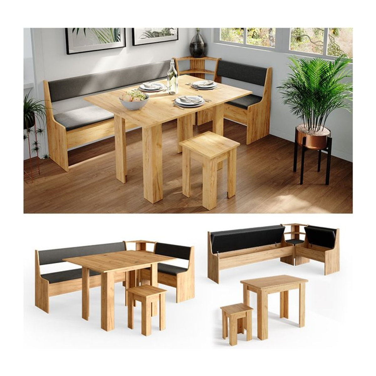 Vicco Eckbankgruppe Roman in Eiche Natur im Landhausstil, Breite: 210 cm - Bild 1