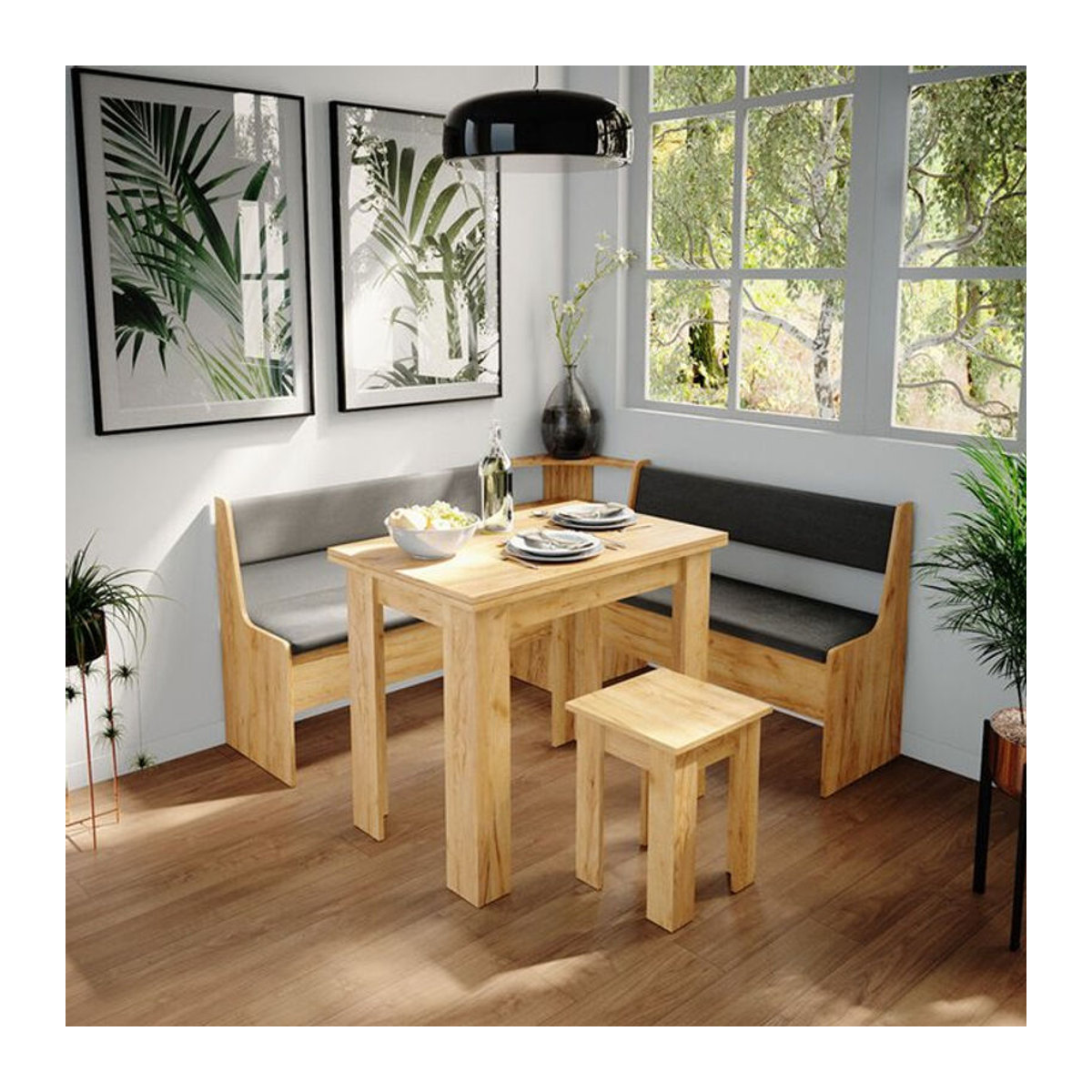 Vicco Eckbankgruppe Roman in Eiche Natur mit quadratischem Tisch, Landhausstil, B/T: 150 x 150 cm - Bild 1
