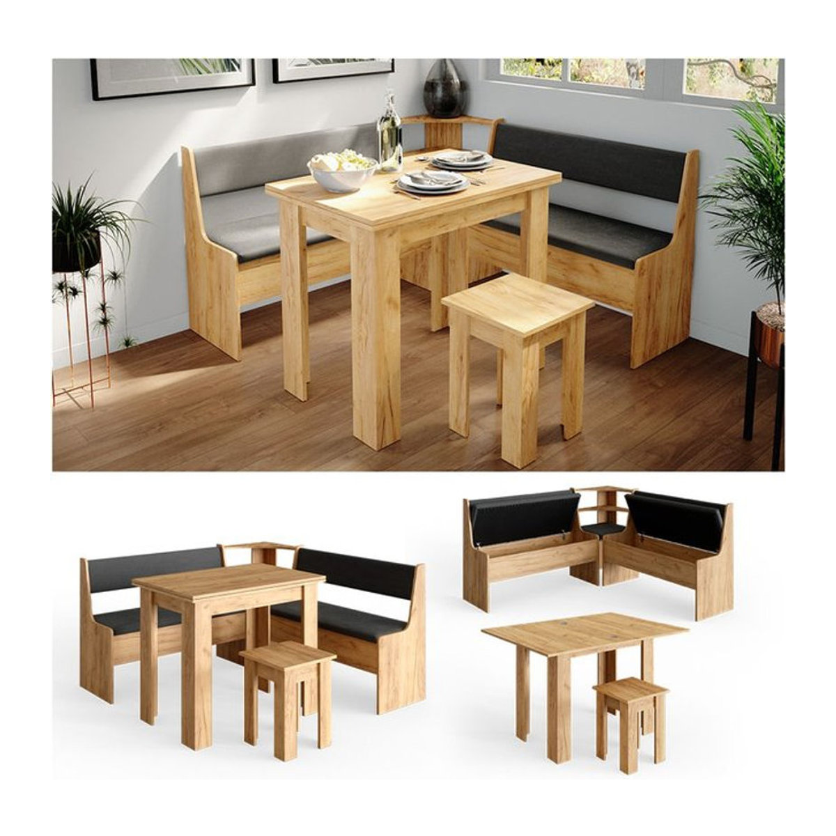 Vicco Eckbankgruppe Roman in Eiche Natur mit quadratischem Tisch, Landhausstil, B/T: 150 x 150 cm - Bild 2