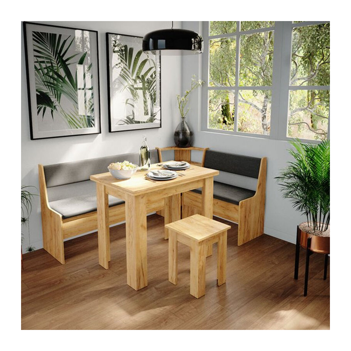 Vicco Eckbankgruppe Roman in Eiche Natur mit Tisch, Esszimmergruppe modern und klassisch, B/T: 180 x 41.5 cm - Bild 1