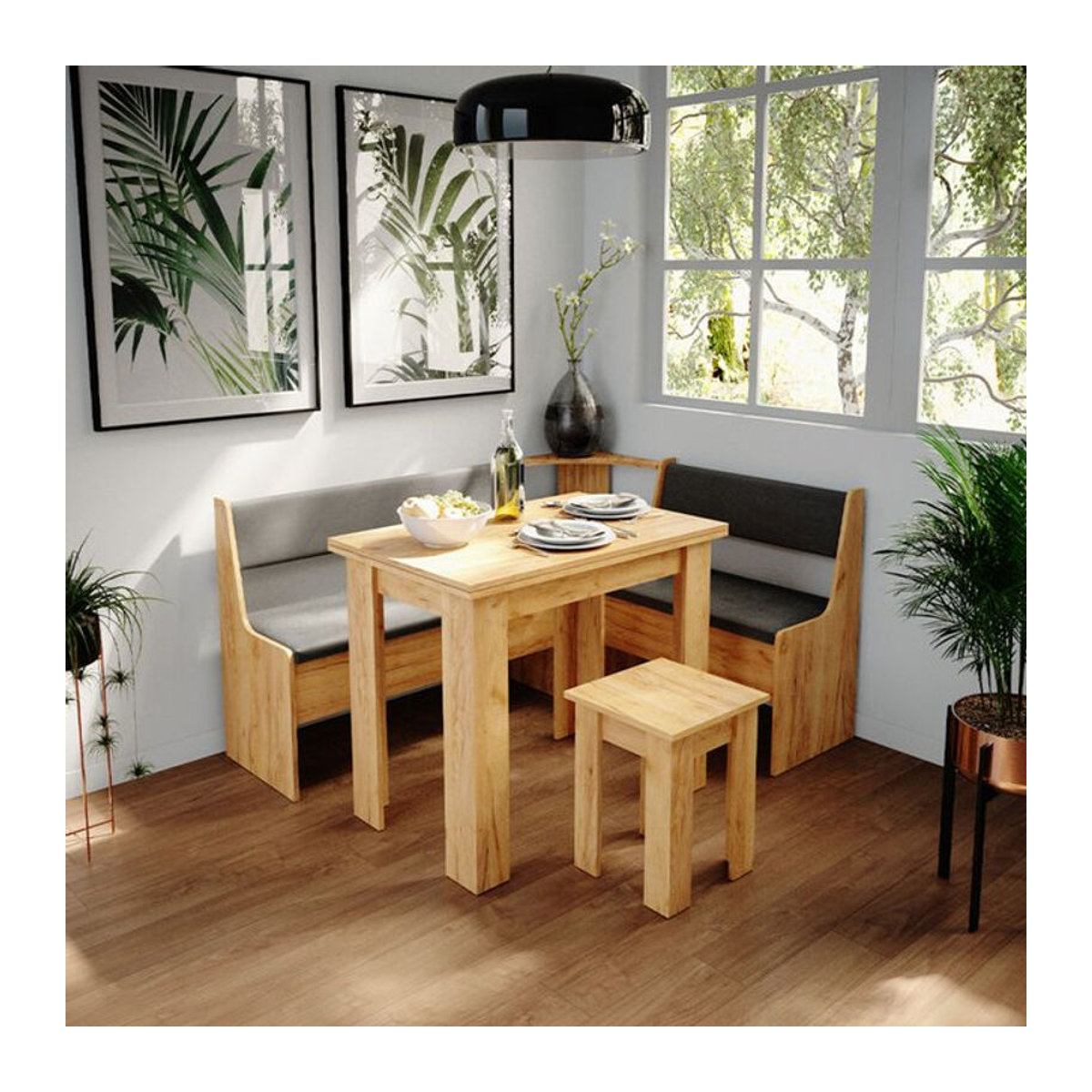 Vicco Eckbankgruppe Roman in Eiche Natur mit Tisch, Landhausstil, B: 150 cm, T: 41.5 cm, H: 80 cm - Bild 1