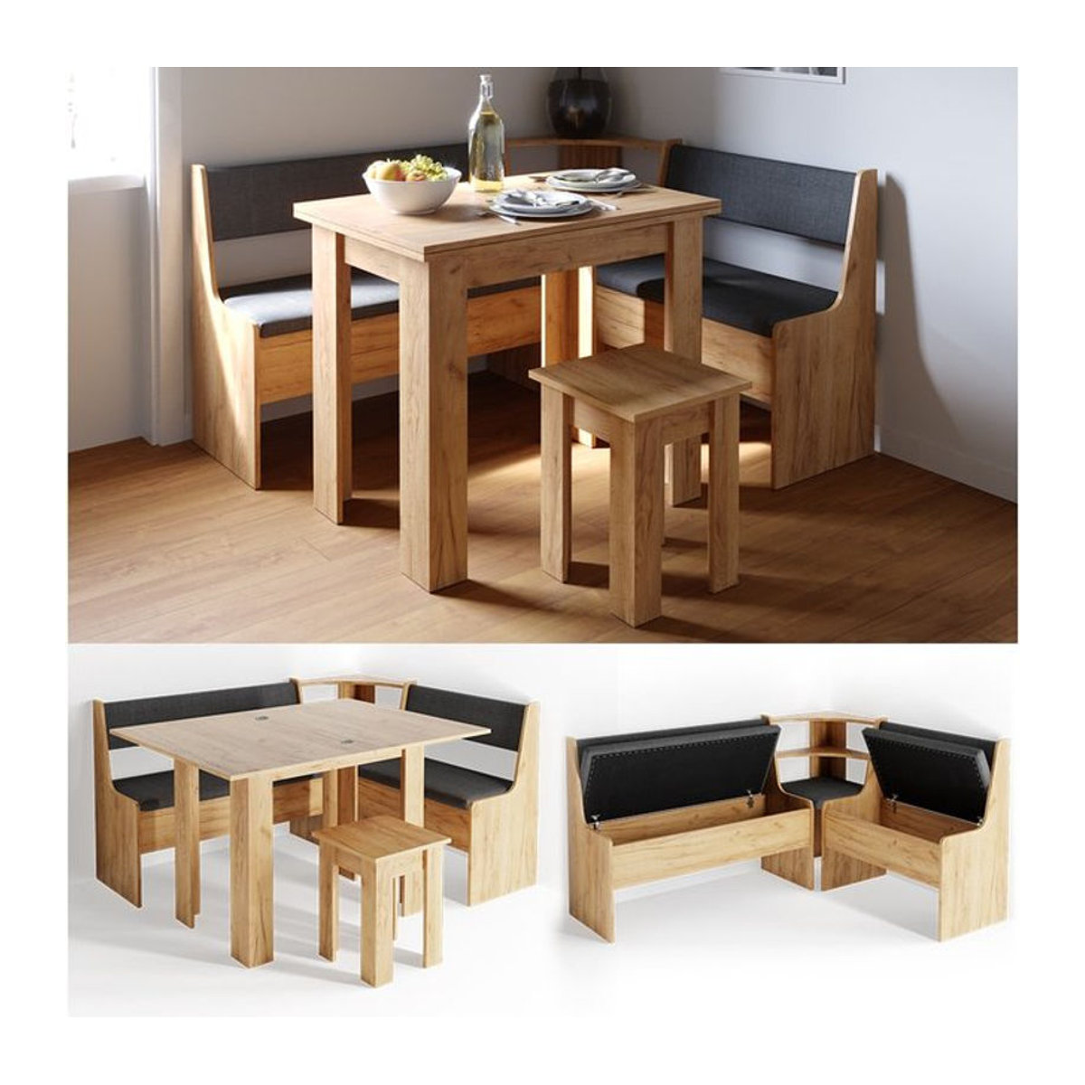 Vicco Eckbankgruppe Roman in Eiche Natur mit Tisch, Landhausstil, B: 150 cm, T: 41.5 cm, H: 80 cm - Bild 2