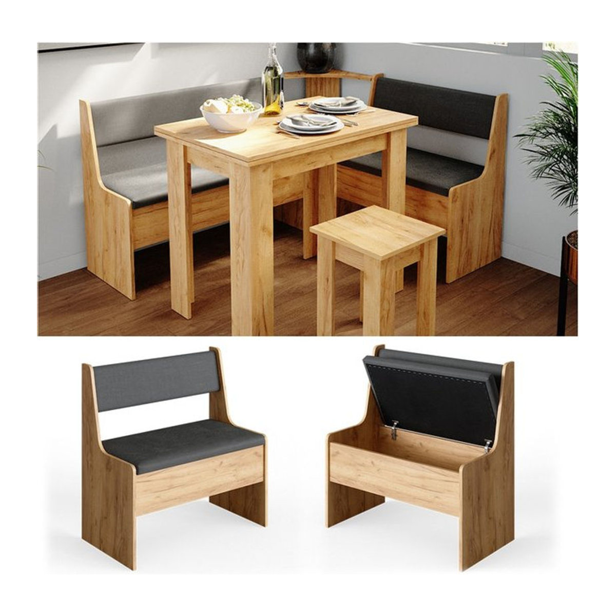Vicco Eckbankgruppe Roman in Sandeiche mit integrierter Sitztruhe für dein Esszimmer - Bild 2