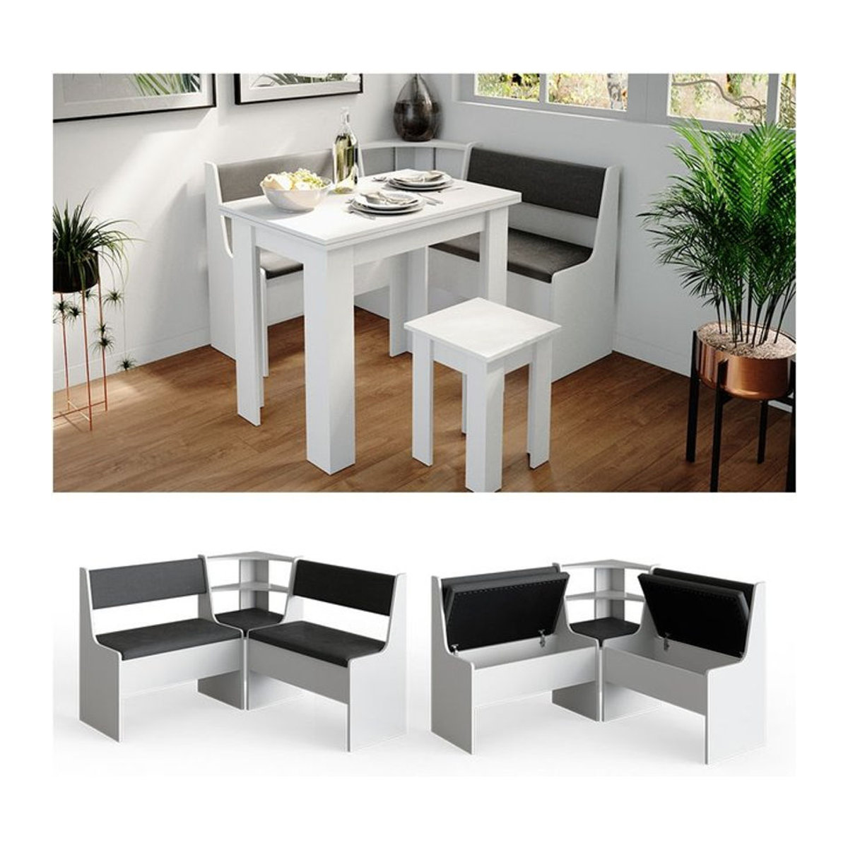 Vicco Eckbankgruppe Roman in Weiß, klassisch und minimalistisch, Breite: 120 cm - Bild 1