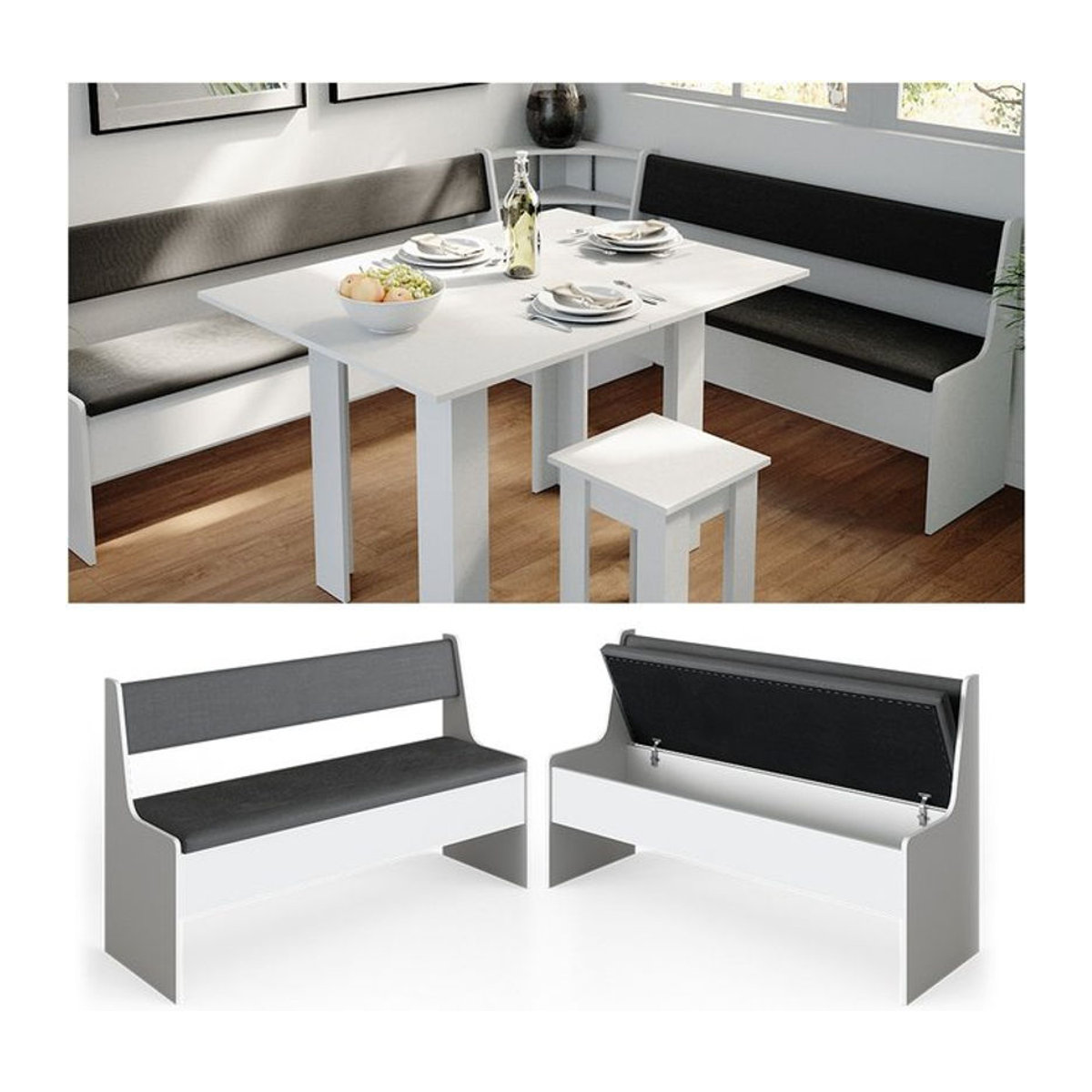 Vicco Eckbankgruppe Roman in Weiß mit integrierter Sitztruhe, Breite: 137 cm - Bild 1