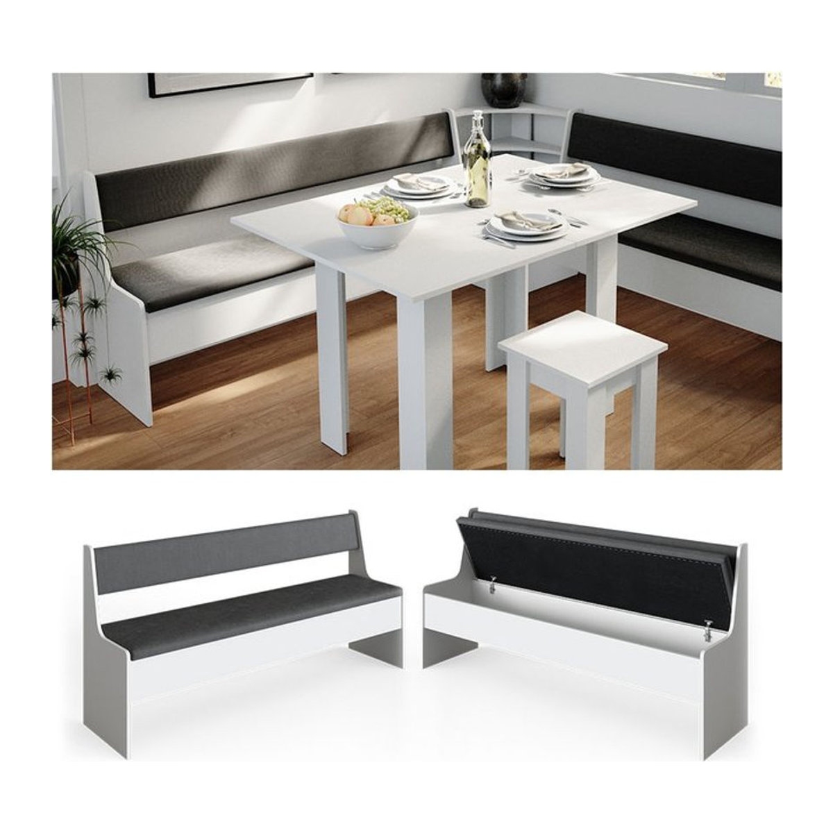 Vicco Eckbankgruppe Roman in Weiß mit integrierter Sitztruhe, Breite: 167 cm - Bild 1