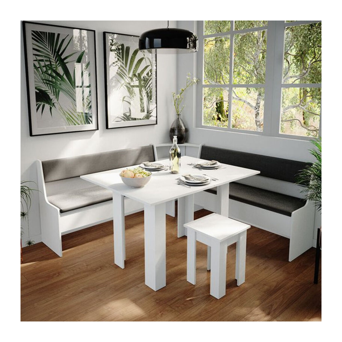 Vicco Eckbankgruppe Roman in Weiß mit quadratischem Tisch, B/T/H: 180 x 180 x 80 cm - Bild 1