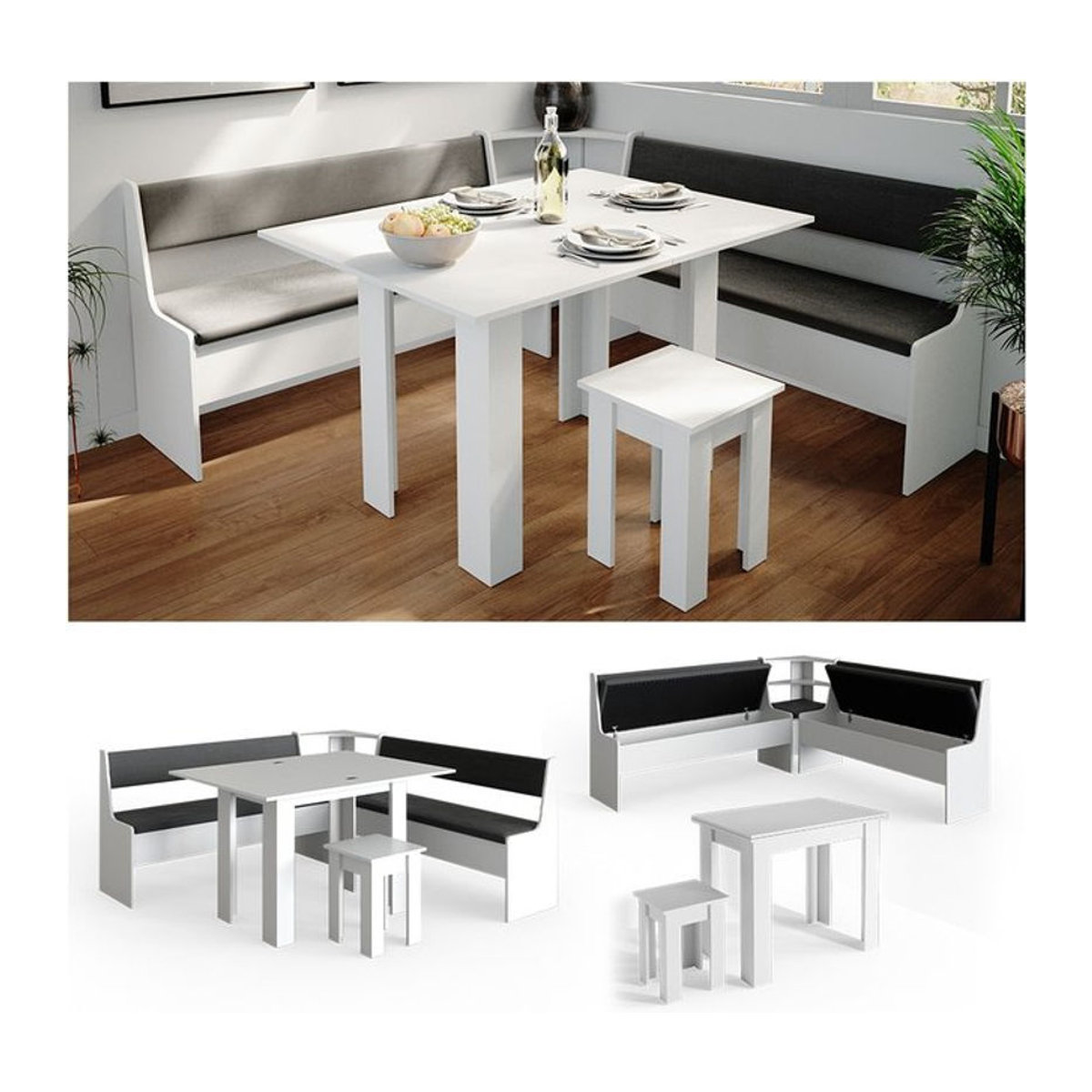 Vicco Eckbankgruppe Roman in Weiß mit quadratischem Tisch, B/T/H: 180 x 180 x 80 cm - Bild 2