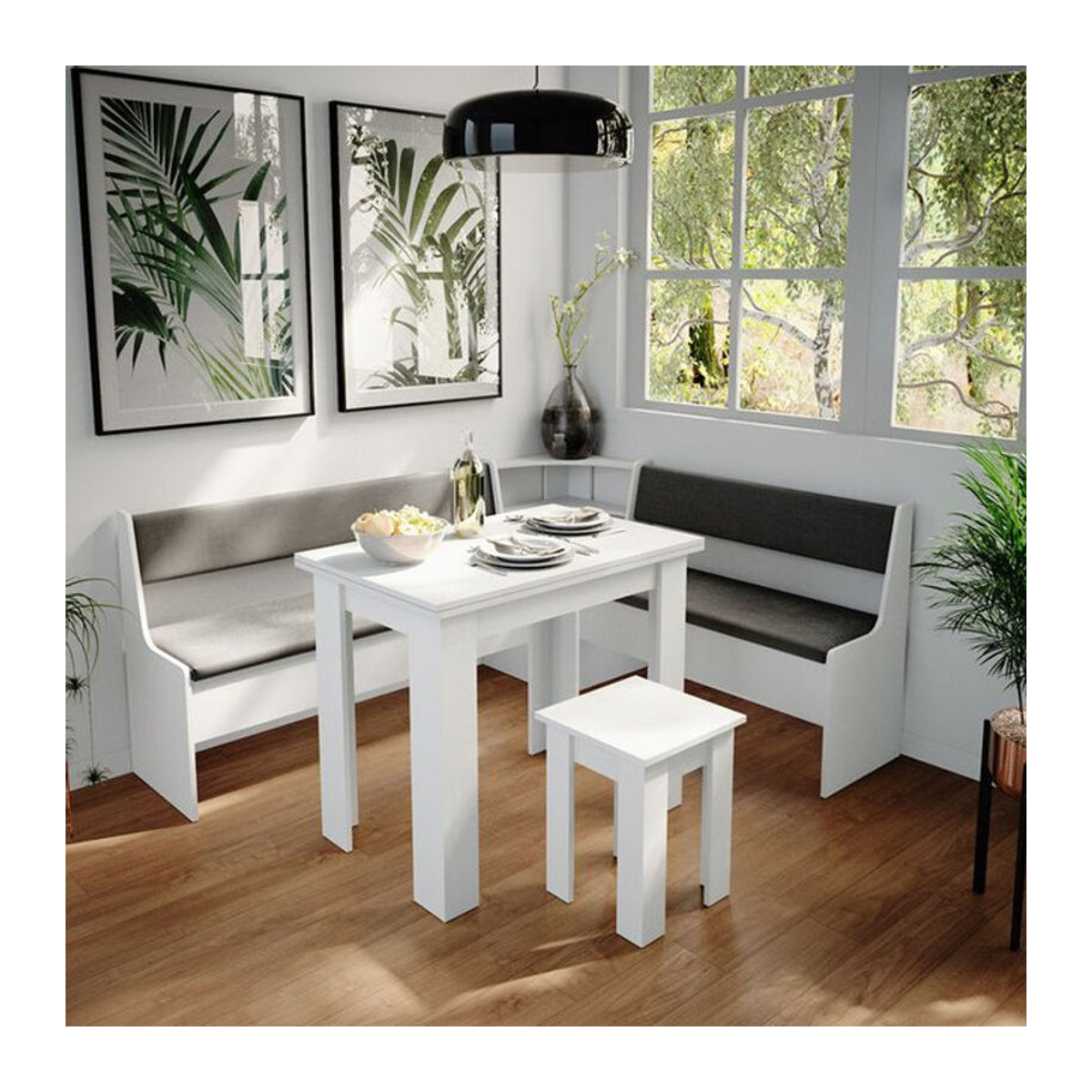 Vicco Eckbankgruppe Roman in Weiß mit Tisch, klassisch und minimalistisch, B/T/H: 180 x 150 x 80 cm - Bild 1