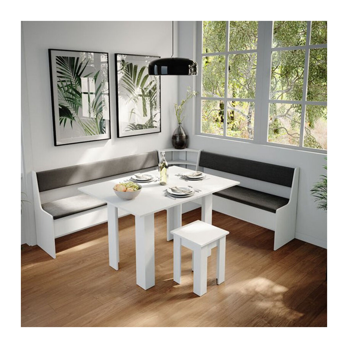 Vicco Eckbankgruppe Roman in Weiß mit Tisch, klassisch und minimalistisch, B/T/H: 210 x 41.5 x 80 cm - Bild 2