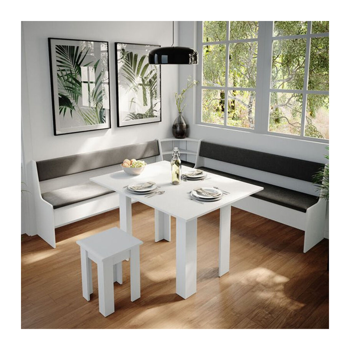 Vicco Eckbankgruppe Roman in Weiß mit Tisch, klassisch und modern gestaltet, B/T/H: 210 x 41.5 x 80 cm - Bild 2