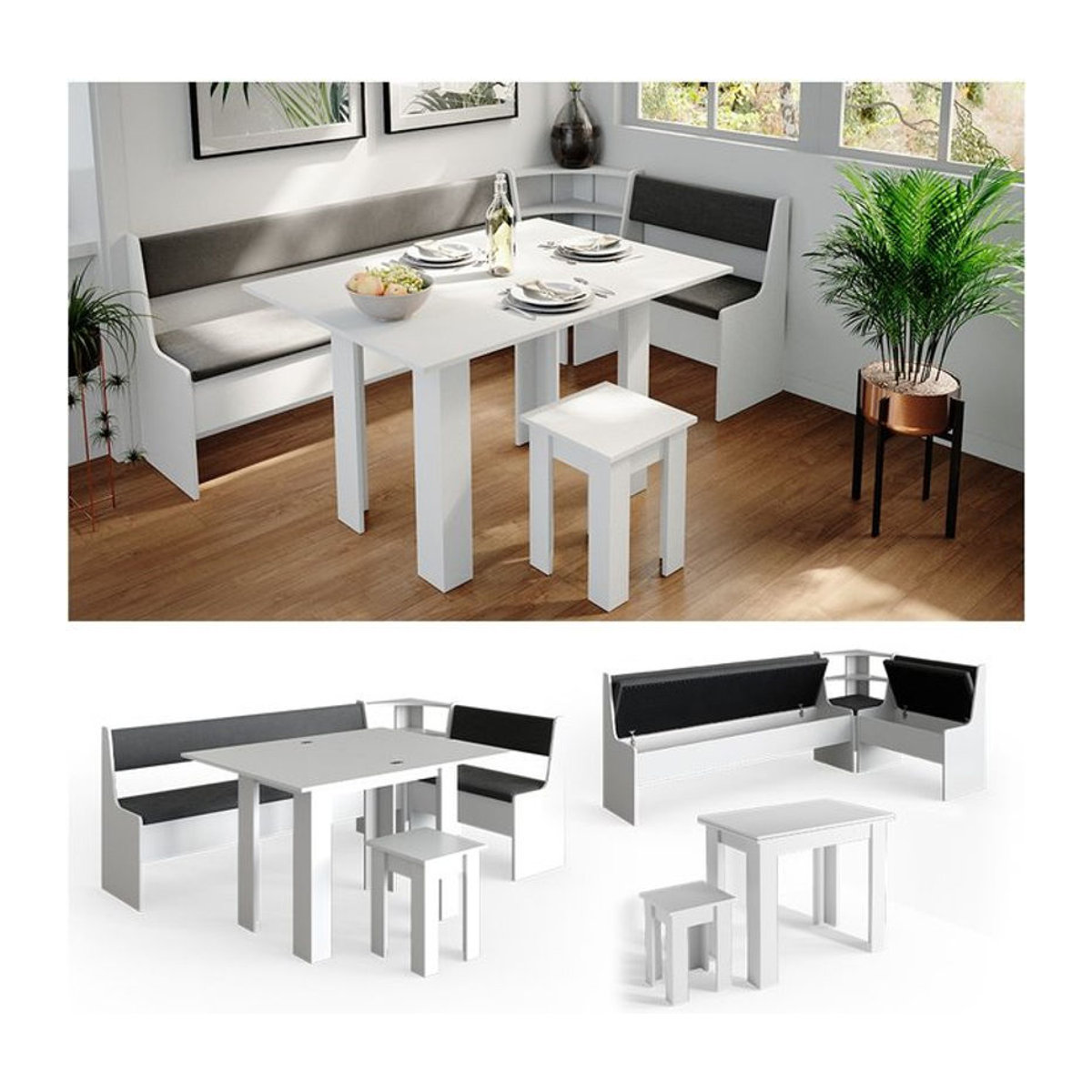 Vicco Eckbankgruppe Roman in Weiß, moderne Esszimmergruppe, B/T: 210 x 120 cm - Bild 1