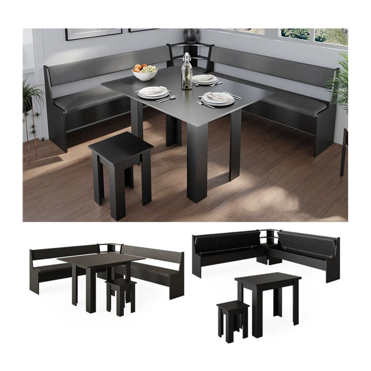 Vicco Eckbankgruppe Roman Modern Schwarz B/T: 210 x 210 cm - Bild 1