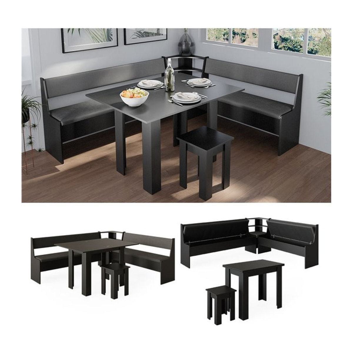 Vicco Eckbankgruppe Roman Modern Schwarz B/T/H: 210 x 180 cm - Bild 1