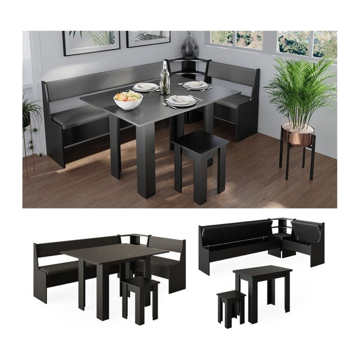 Vicco Eckbankgruppe Roman Schwarz Modern mit Melaminharz B/T/H: 210 x 120 cm - Bild 1