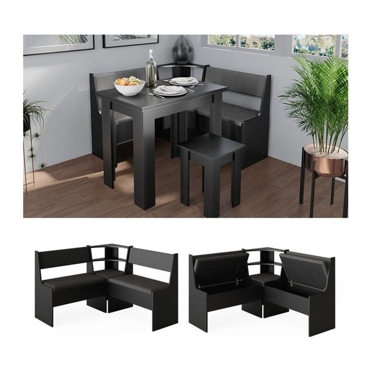 Vicco Eckbankgruppe Roman Schwarz Modern Quadratisch B/T: 120 x 120 cm - Bild 1