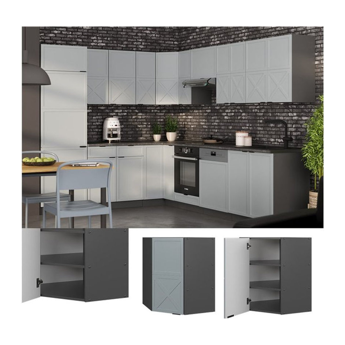 Vicco Eckhängeschrank Fame-Line in Anthrazit und Hellblau-Grau mit Drehtüren, B/T/H: 57 x 34,1 x 72 cm - Bild 1