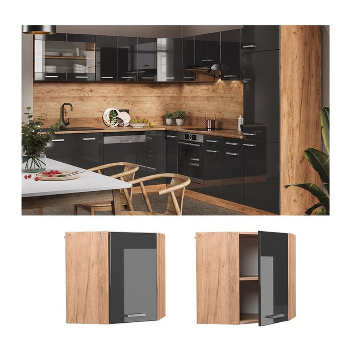 Vicco Eckhängeschrank R-Line Modern in Anthrazit mit Drehtüren, Breite: 57 cm - Bild 1