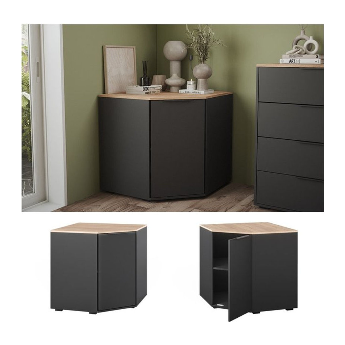 Vicco Eckkommode Betti Modern Anthrazit Sonoma B/T: 78 x 78 cm - Bild 1
