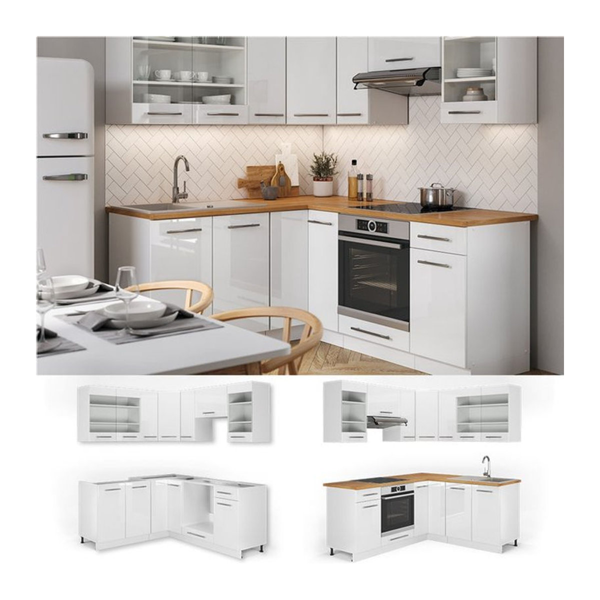 Vicco Eckküche FAME-LINE Küchenzeile in Weiß Hochglanz mit 190 cm Breite und modernen Drehtüren - Bild 1