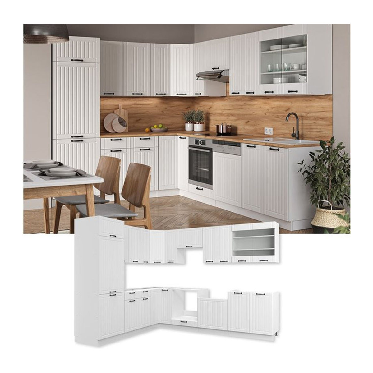 Vicco Eckküche Fame-Line Landhaus Stil in Weiß ohne Arbeitsplatte - Bild 1