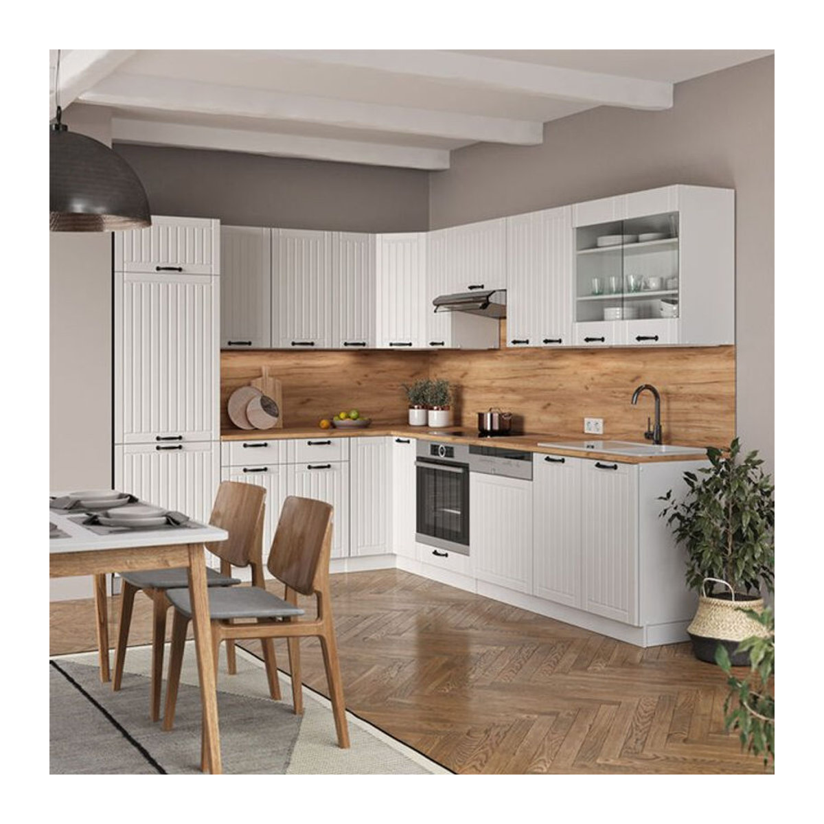 Vicco Eckküche Fame-Line Landhaus Stil in Weiß ohne Arbeitsplatte - Bild 2