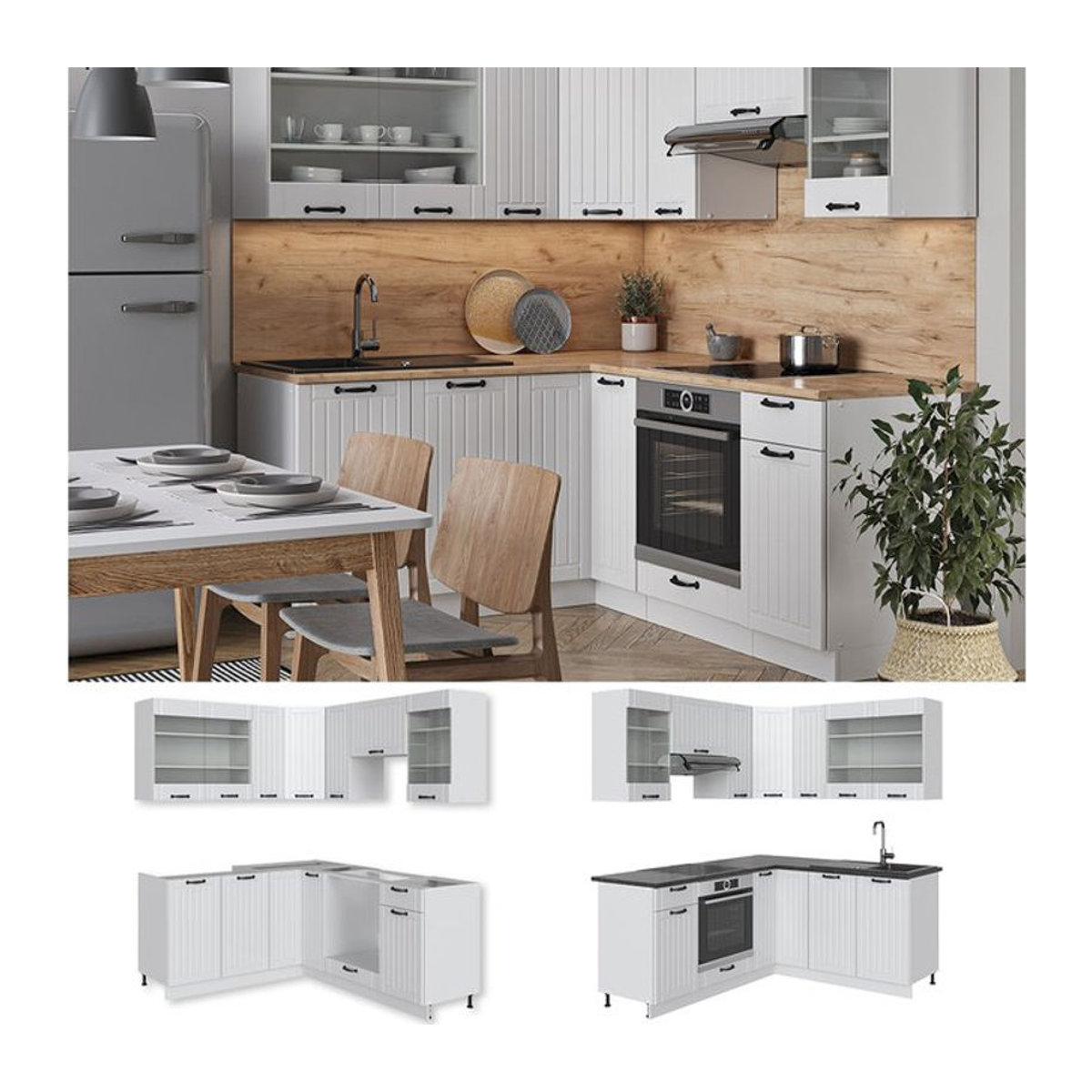 Vicco Eckküche Fame-Line Landhaus Winkelküche in Weiß, B: 160 cm, T: 60 cm - Bild 1