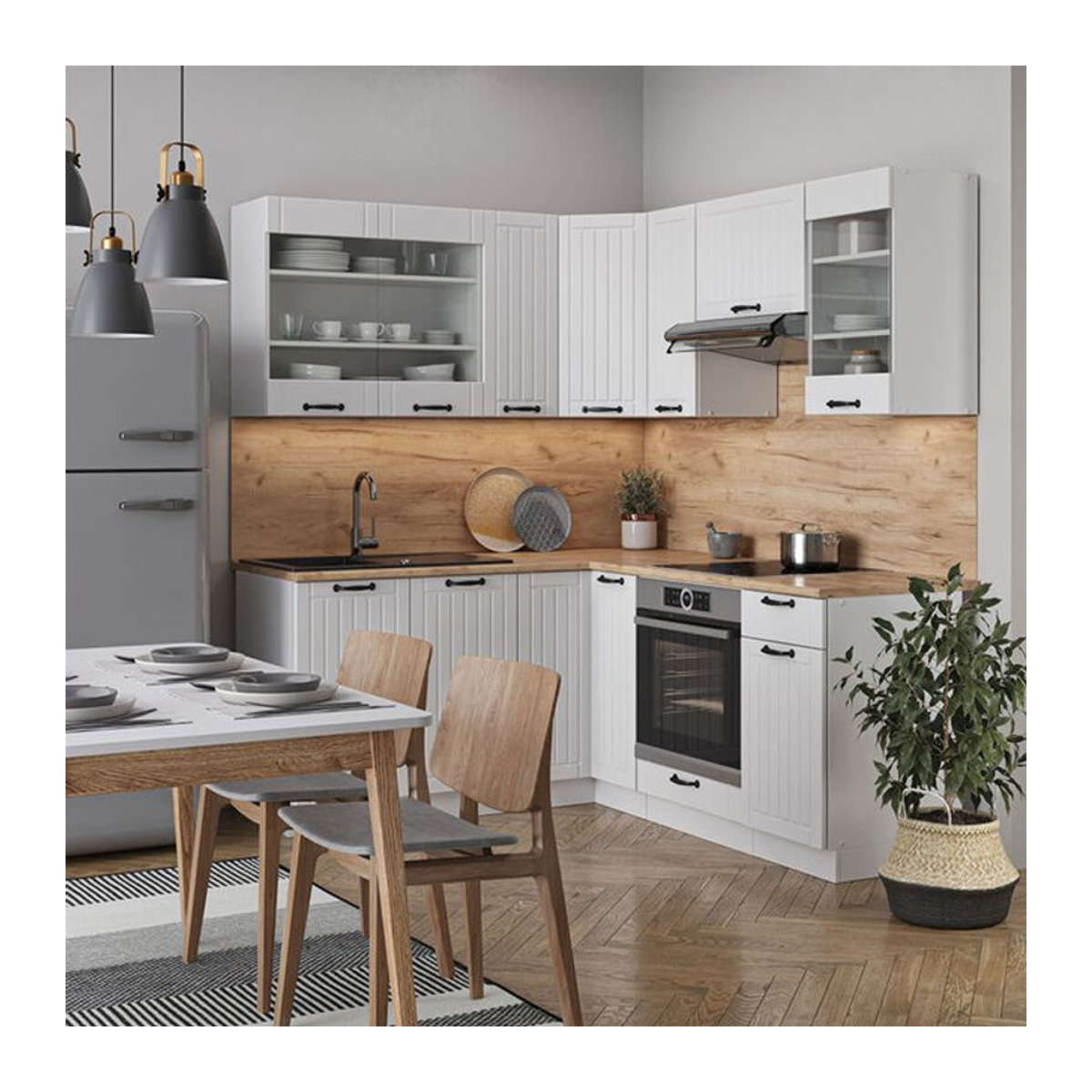 Vicco Eckküche Fame-Line Landhaus Winkelküche in Weiß, B: 160 cm, T: 60 cm - Bild 2