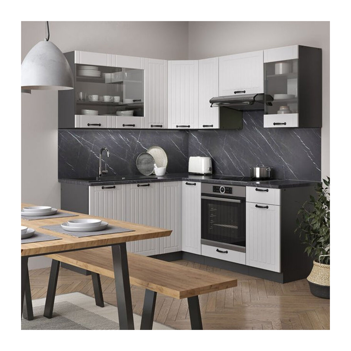 Vicco Eckküche Fame-Line Landhaus Winkelküche in Weiß und Anthrazit B/T: 160 x 60 cm - Bild 2