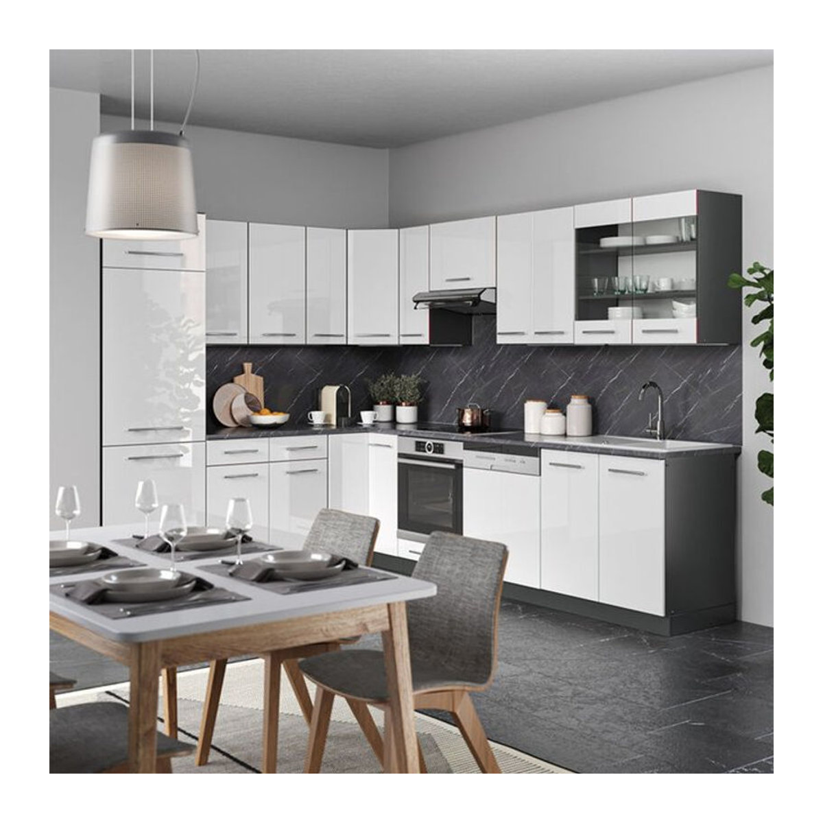 Vicco Eckküche Fame-Line Winkelküche in Weiß Hochglanz und Anthrazit ohne Arbeitsplatte B: 227 cm, T: 60 cm - Bild 2