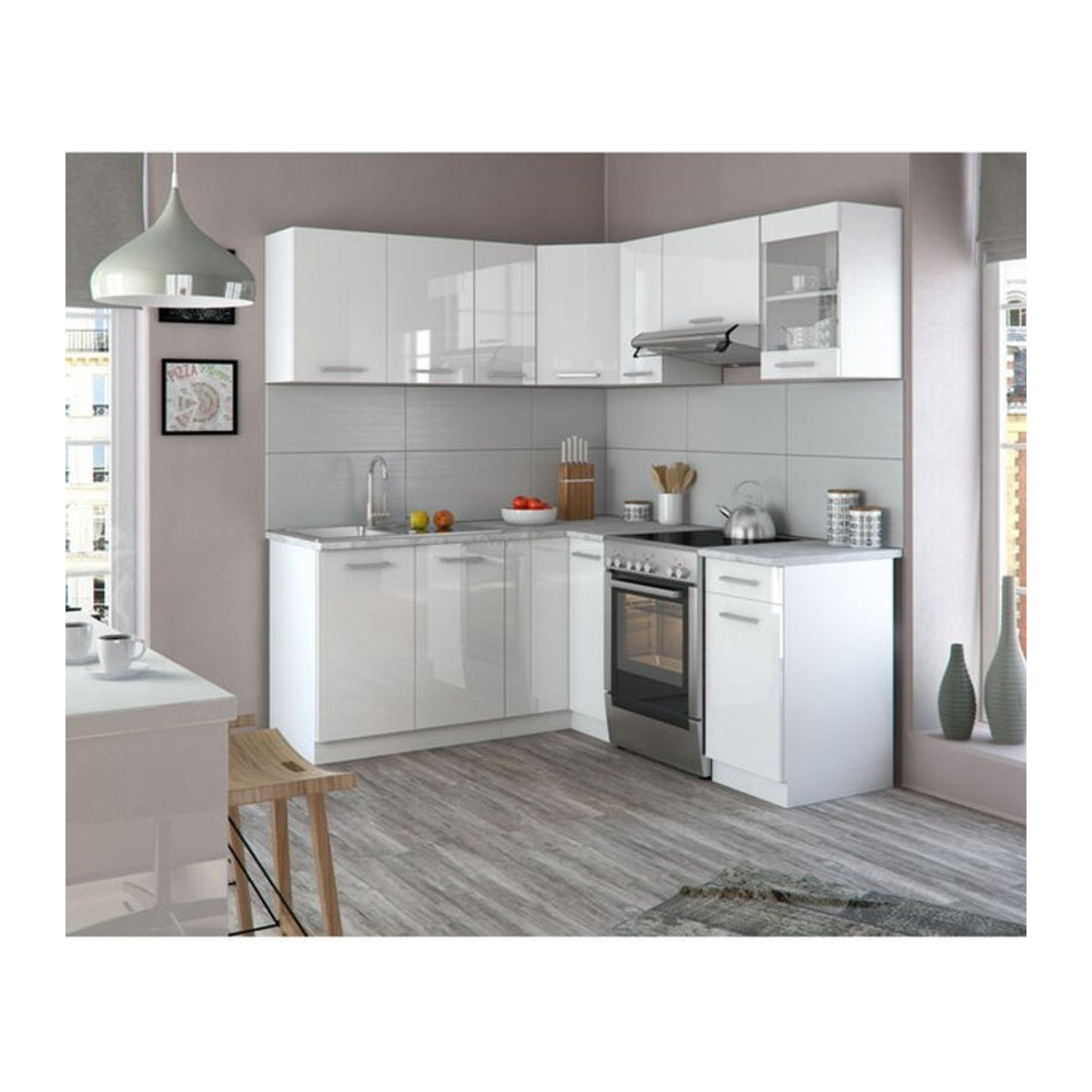 Vicco Eckküche in L-Form als moderne Winkelküche in Weiß aus Holzwerkstoff mit B/T: 187 x 169,41 cm - Bild 2