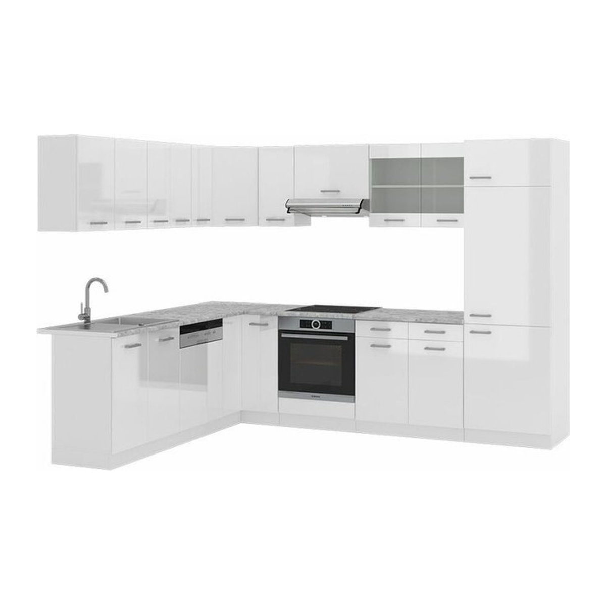 Vicco Eckküche R-Line in Weiß Hochglanz mit Marmor-Optik, B/T/H: 227 x 287 x 60 cm - Bild 2