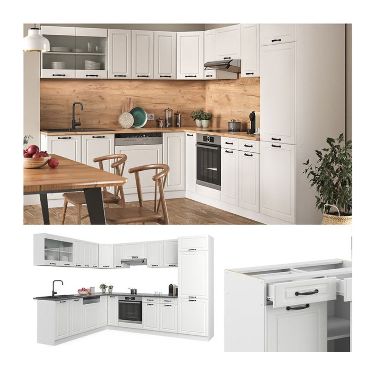 Vicco Eckküche R-Line Landhaus Weiß B: 287 cm, T: 227 cm - Bild 1