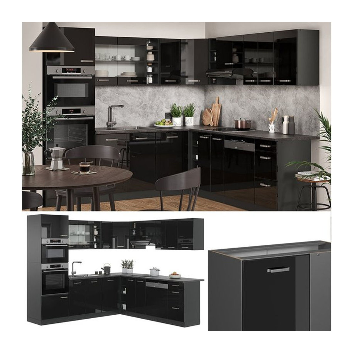 Vicco Eckküche R-Line Solid Winkelküche in Anthrazit und Schwarz, modern mit Drehtüren, B/T: 247 x 237 cm - Bild 1