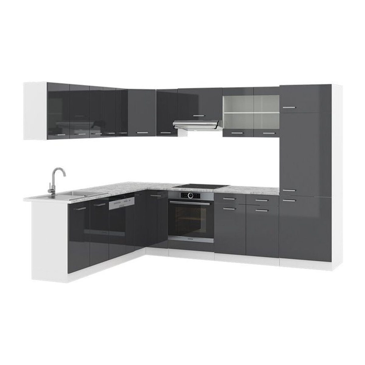 Vicco Eckküche R-Line Winkelküche in Anthrazit Hochglanz und Weiß, B/T/H: 227 x 287 cm - Bild 2