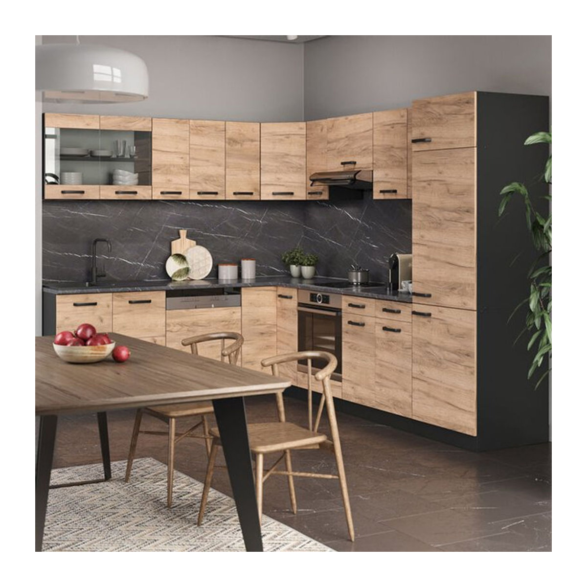 Vicco Eckküche R-Line Winkelküche in Eiche Natur und Anthrazit ohne Arbeitsplatte B: 287 cm x T: 226,025 cm x H: 46 cm - Bild 2