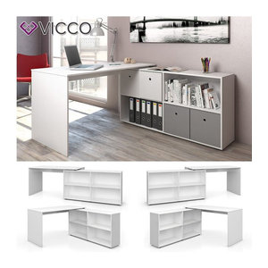 Vicco Eckschreibtisch FlexPlus Computer Bürotisch in Weiß mit modernem Design