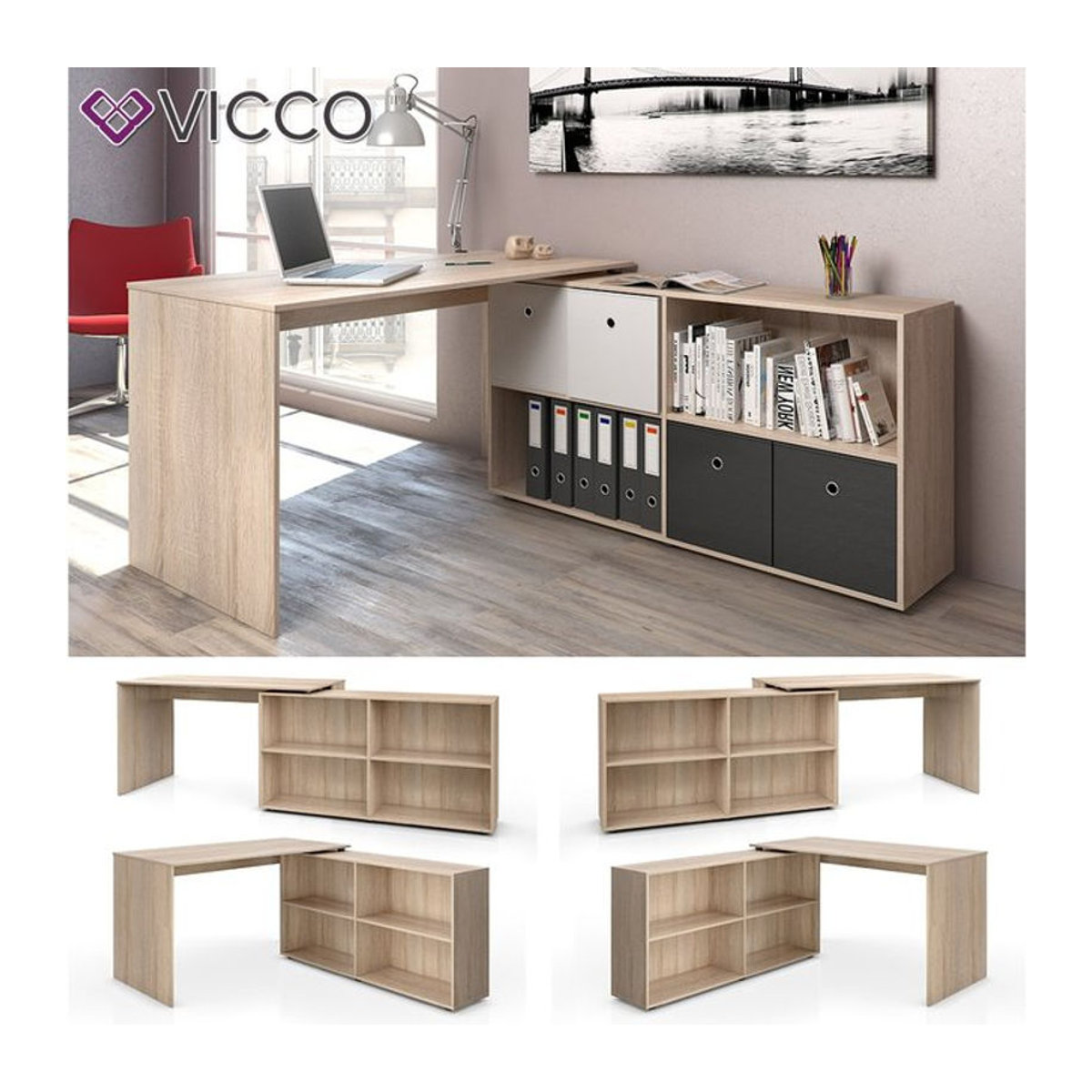 Vicco Eckschreibtisch FlexPlus in Eiche Sonoma, B: 137 cm, T: 60 cm, H: 75,4 cm - Bild 2