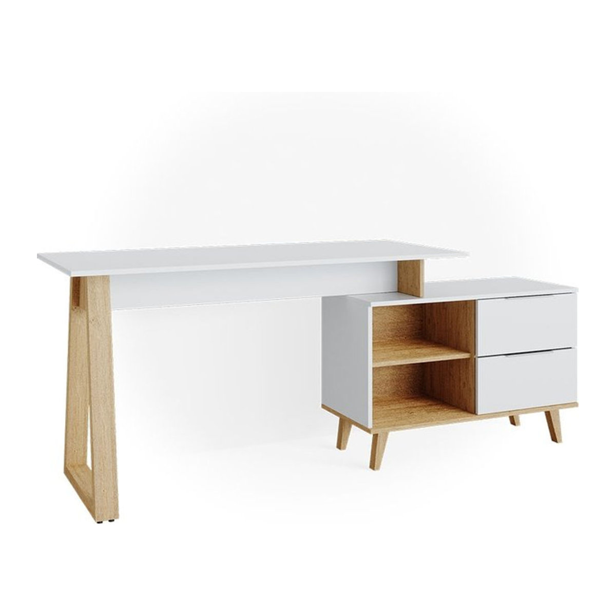 VICCO Eckschreibtisch Nautica im skandinavischen Design, Weiß und Eiche Natur - Bild 1