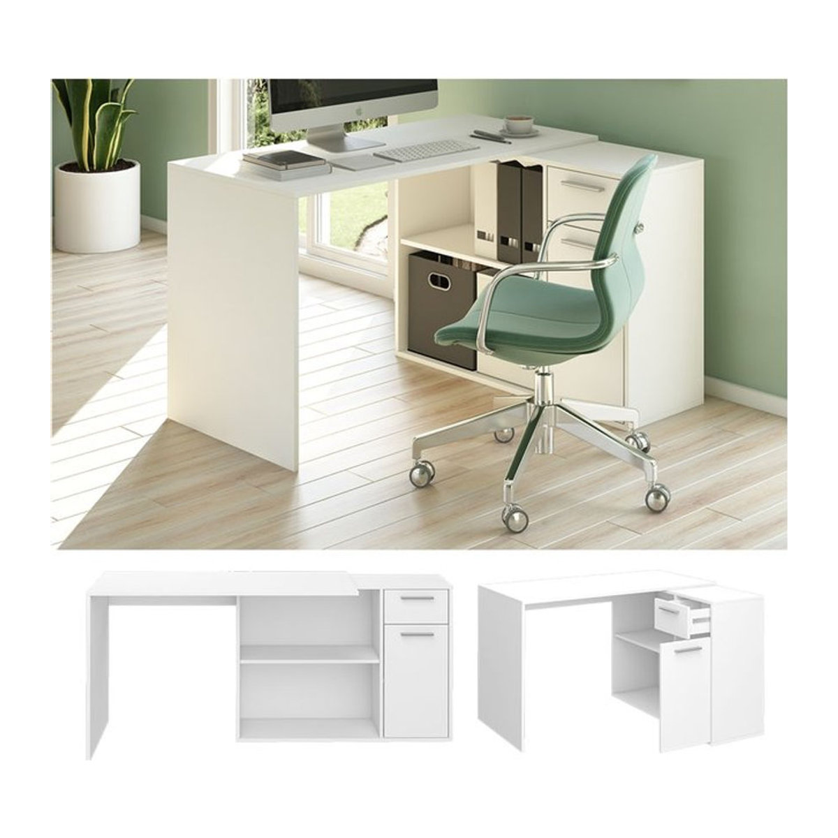 Vicco Eckschreibtisch Robin Modern in Weiß mit Chrom-Details, B/T/H: 120 x 60 x 75 cm - Bild 1