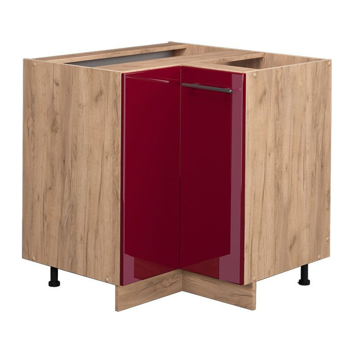 Vicco Eckunterschrank Fame-Line in Bordeaux Hochglanz mit Eiche-Optik und Doppel-Drehtüren, Breite: 87 cm - Bild 2