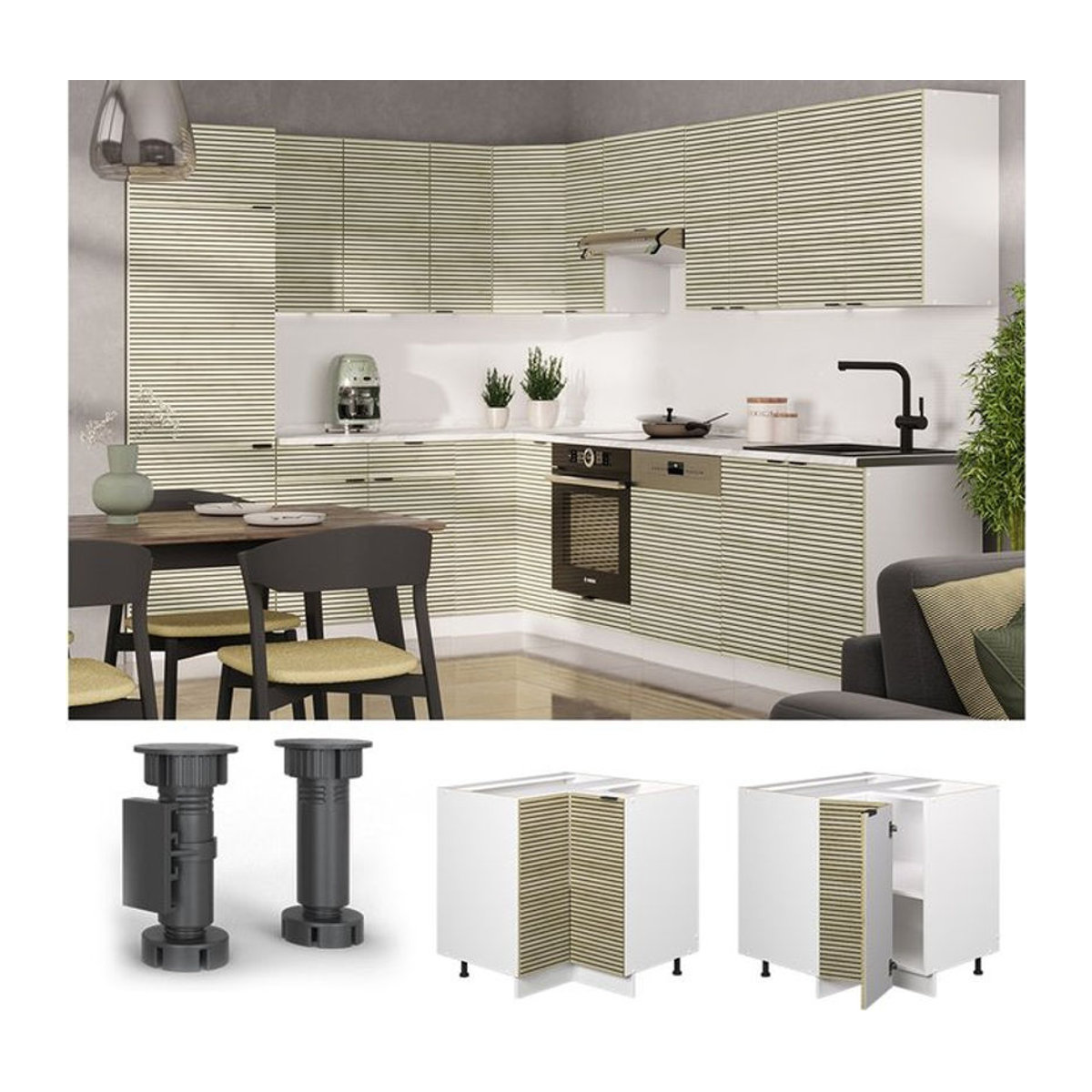 Vicco Eckunterschrank Fame-Line in Weiß und Eiche mit Arbeitsplatte in Anthrazit, Höhe: 87 cm - Bild 1