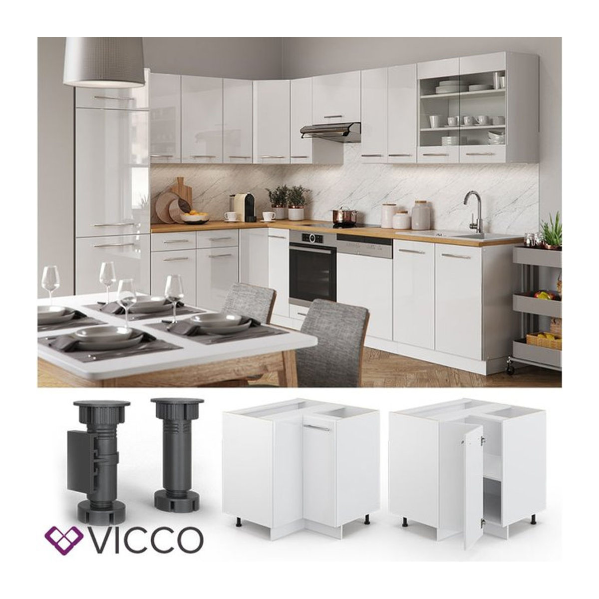 Vicco Eckunterschrank Fame Weiß Modern mit Drehtüren Breite: 87 cm - Bild 1