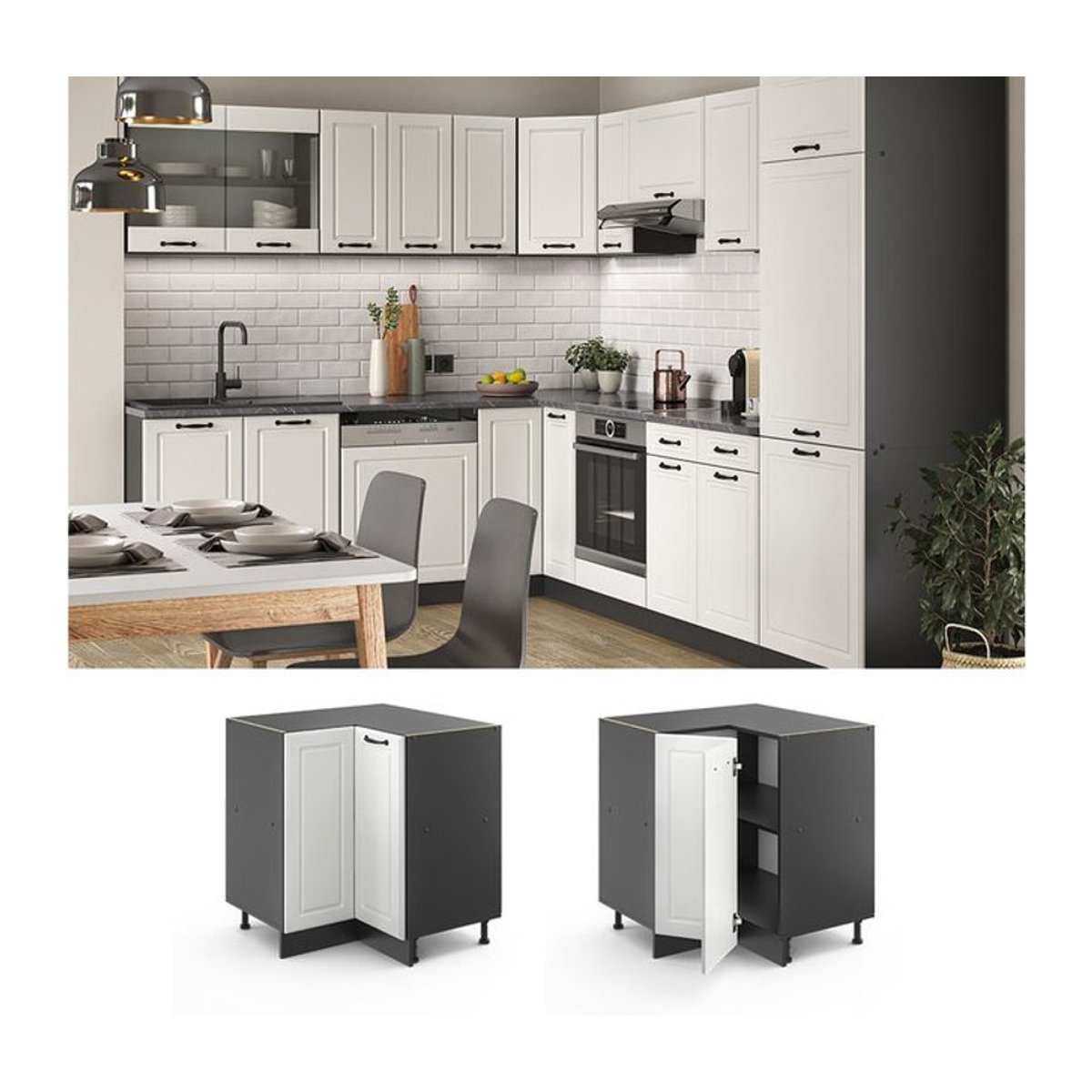 Vicco Eckunterschrank R-Line in Anthrazit mit Drehtüren für deine Küche im Landhaus- und Modern-Stil, Breite: 87 cm - Bild 1