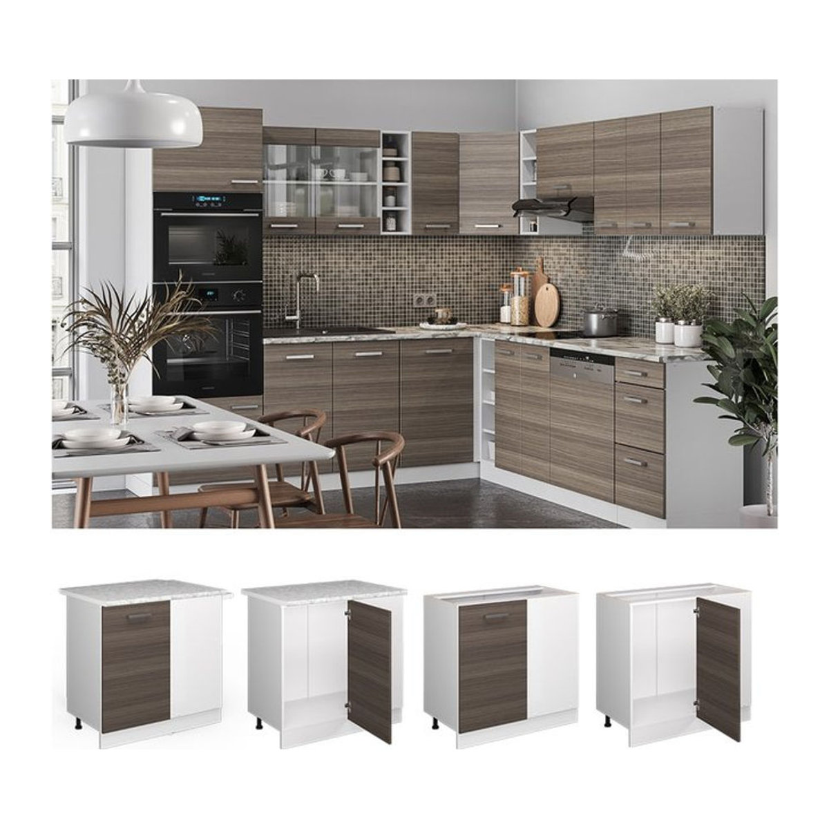 Vicco Eckunterschrank R-Line in Weiß und Grau mit Drehtüren und Arbeitsplatte, Breite: 86 cm - Bild 1