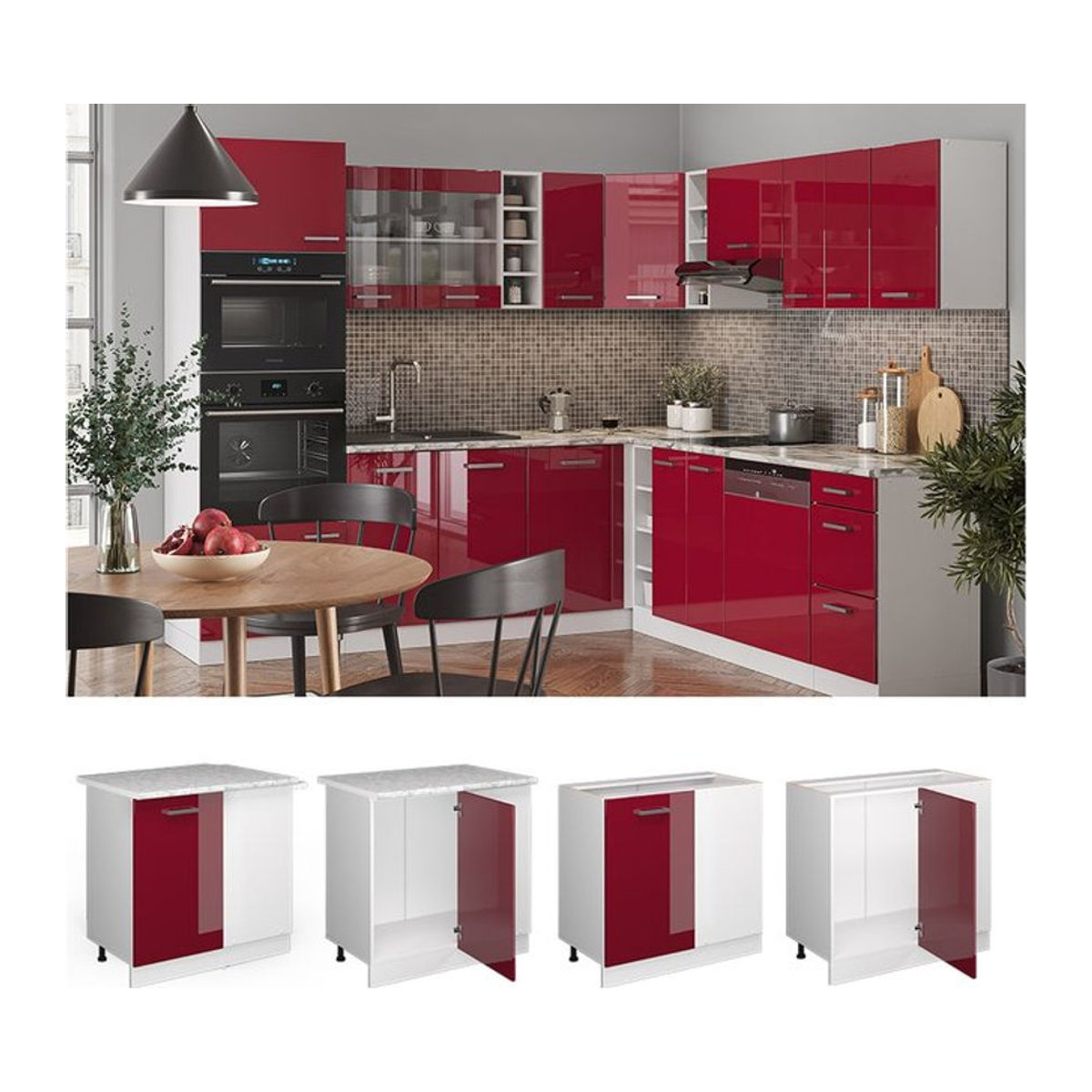Vicco Eckunterschrank R-Line in Weiß und Rot mit Hochglanz-Arbeitsplatte, Breite: 86 cm - Bild 1