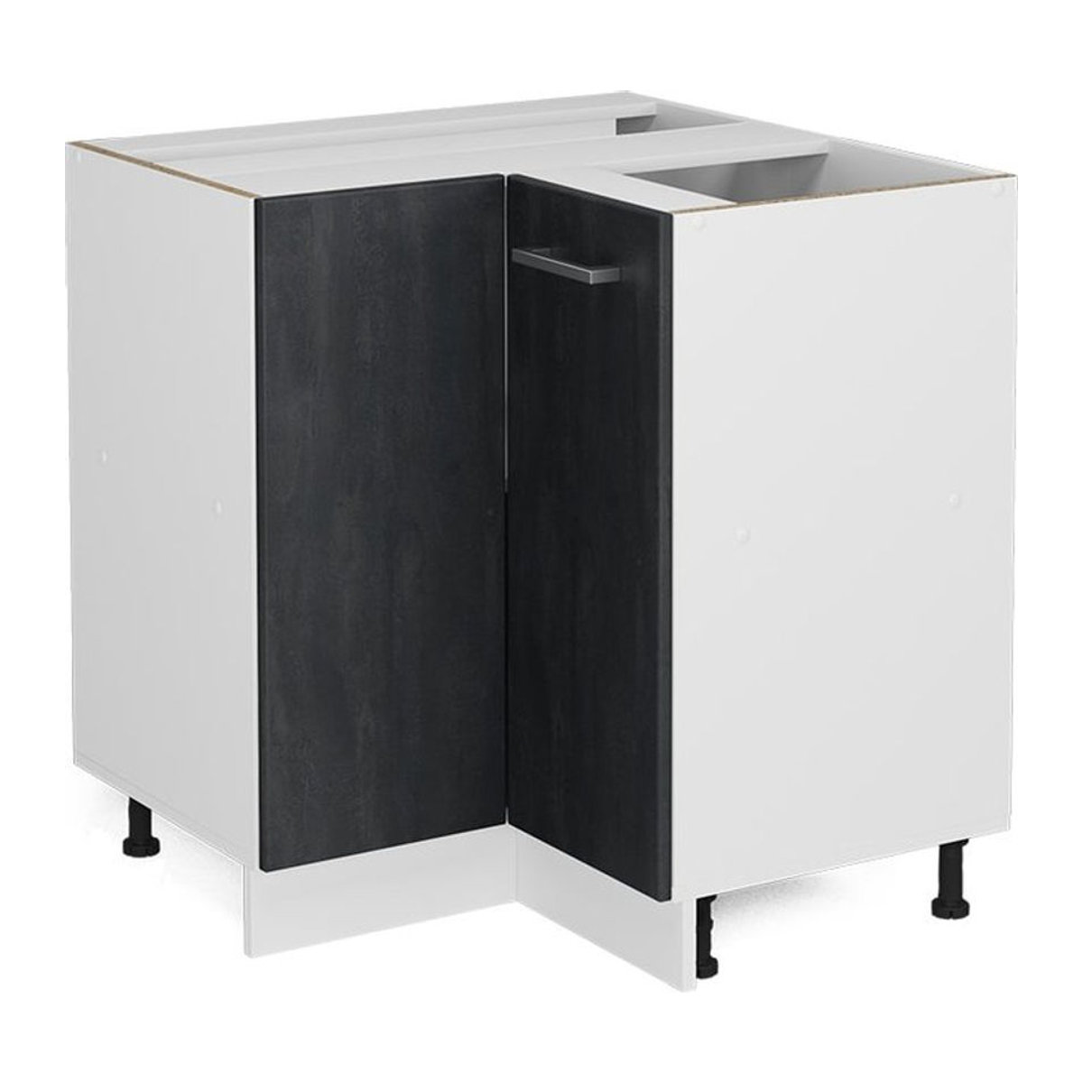 Vicco Eckunterschrank R-Line Modern Schwarz Weiß Beton mit Drehtüren ohne Arbeitsplatte Breite: 87 cm - Bild 1