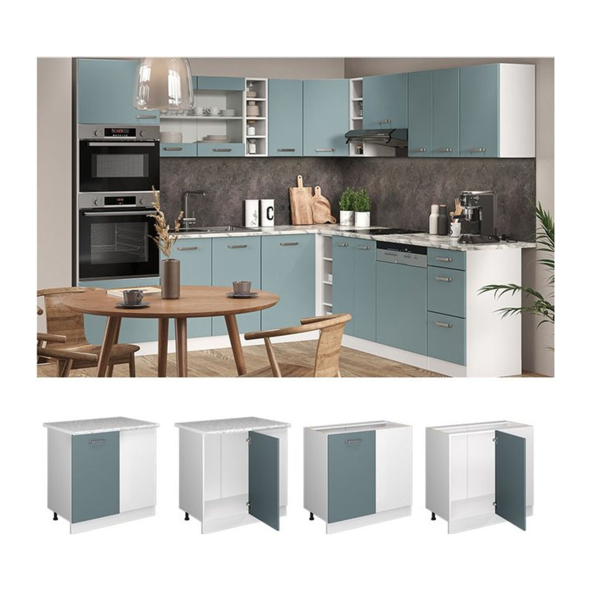 Vicco Eckunterschrank R-Line Solid Modern mit Drehtüren, Weiß Blau Grau, Breite: 86 cm - Bild 1