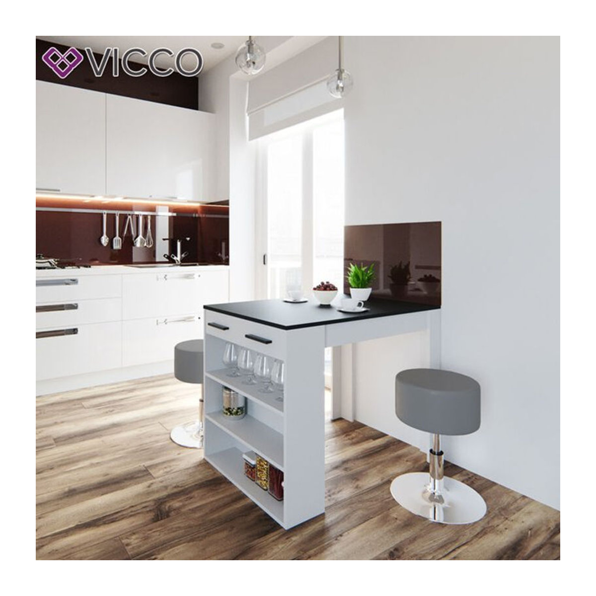 Vicco Essgruppe Repose in Anthrazit und Weiß mit 2 Hockern aus Kunstleder und Kunstharz - Bild 2