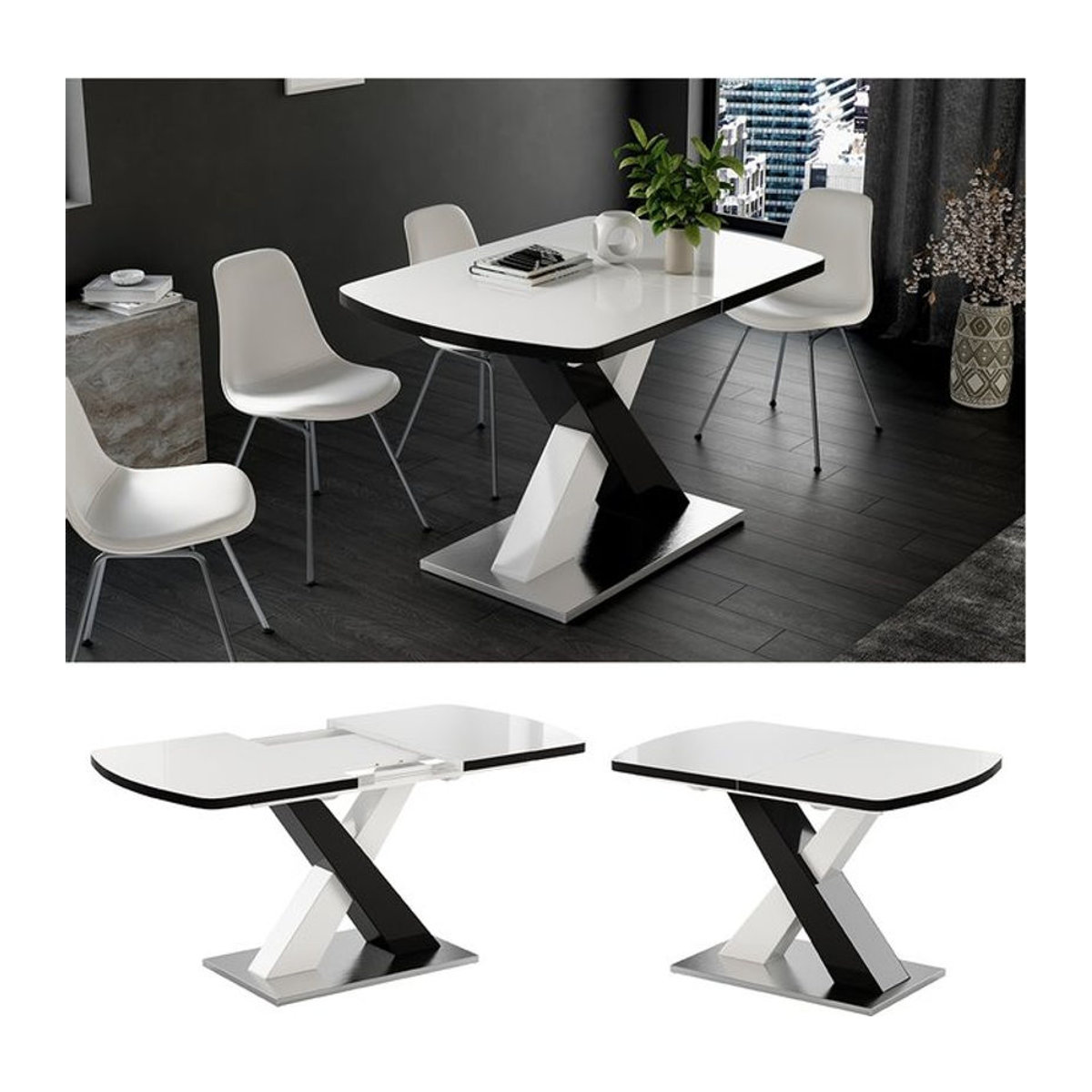 Vicco Esstisch Chinto Ausziehtisch Modern Rechteckig Schwarz/Weiß Hochglanz B: 120 cm - Bild 1